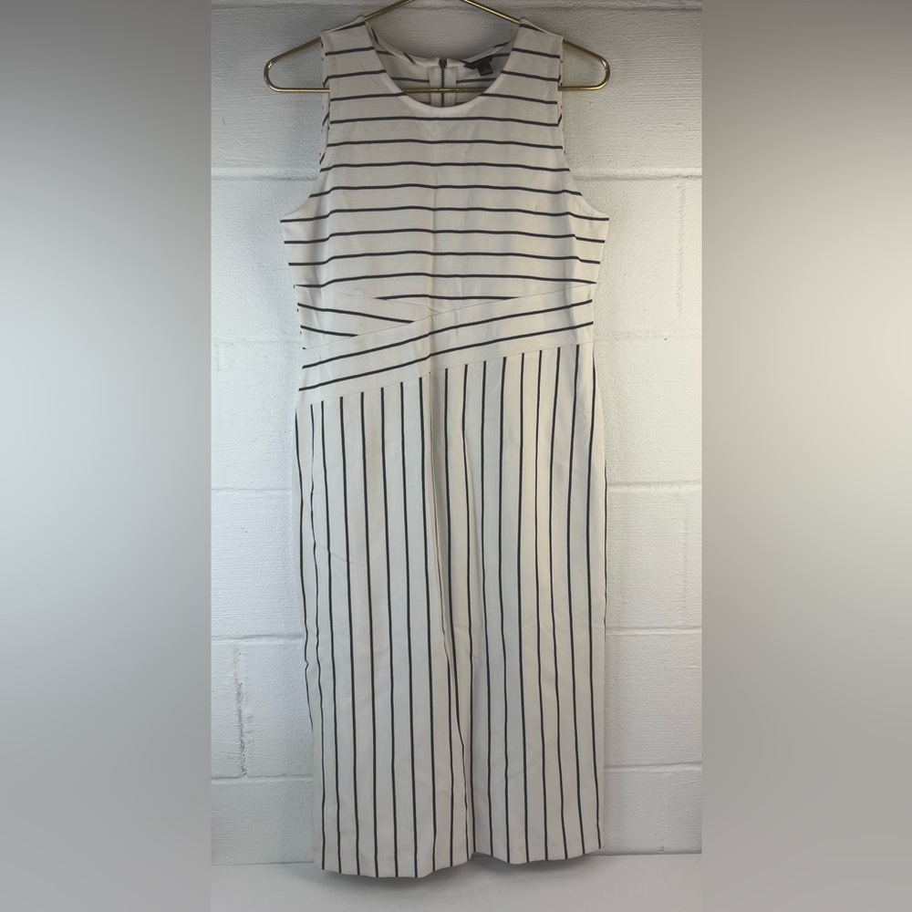 Ann Taylor Cream and Black Striped Midi Dress